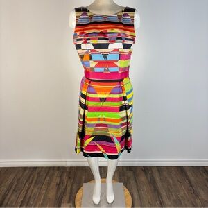 Katherine Barclay Geometric Stripe Dress | Multicolor Sleeveless Sheath | Size M